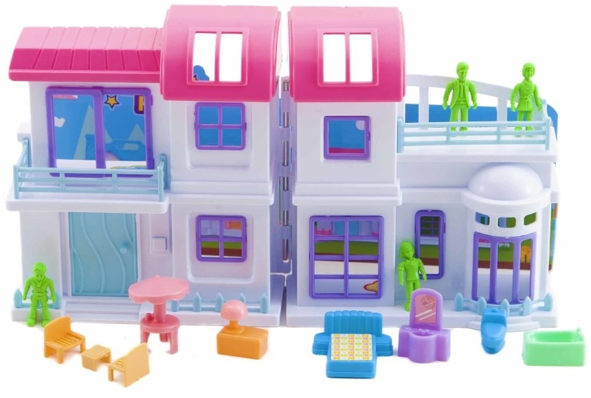 Căsuță Pliabilă Mini de Păpuși cu Figurine și Mobilă