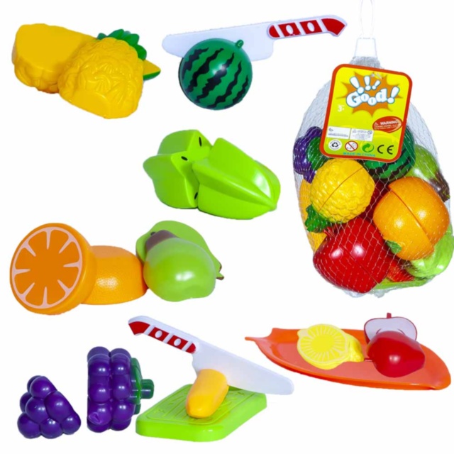 Set 10 Fructe de Feliat cu Cuțit, Tocător și Farfurioară