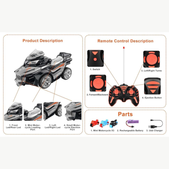 Motocicletă RC cu Telecomandă și 3 Mini Motociclete Ejectabile