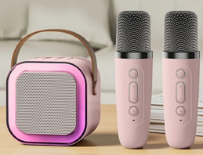 Set Difuzor cu 2 Microfoane pentru Karaoke cu lumini LED (albastru) | image