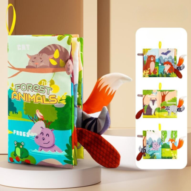 Carte Interactivă Textilă cu Animale și Cozi Amuzante