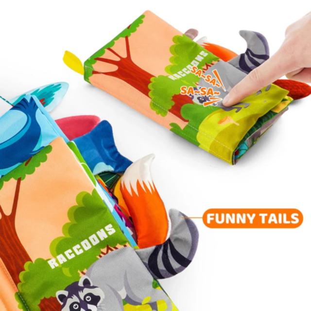 Carte Interactivă Textilă cu Animale și Cozi Amuzante