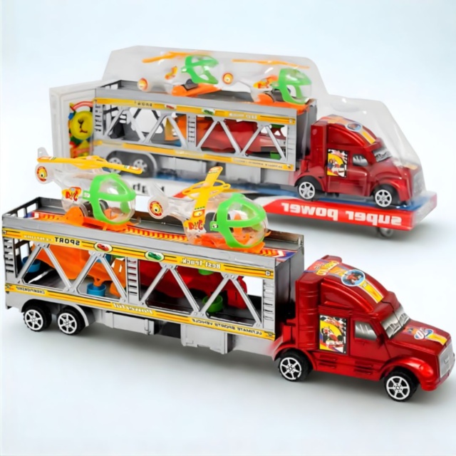 Camion transportor auto cu elicoptere set vehicule copii (culoare aleatorie)