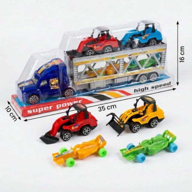 Camion Transport Mașini cu Set Vehicule Copii (culoare aleatorie)