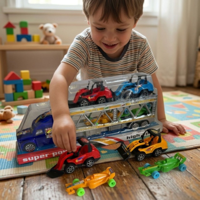 Camion Transport Mașini cu Set Vehicule Copii (culoare aleatorie)