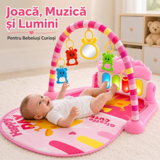 Salteluță Roz de Joacă cu Pian pentru Bebeluși