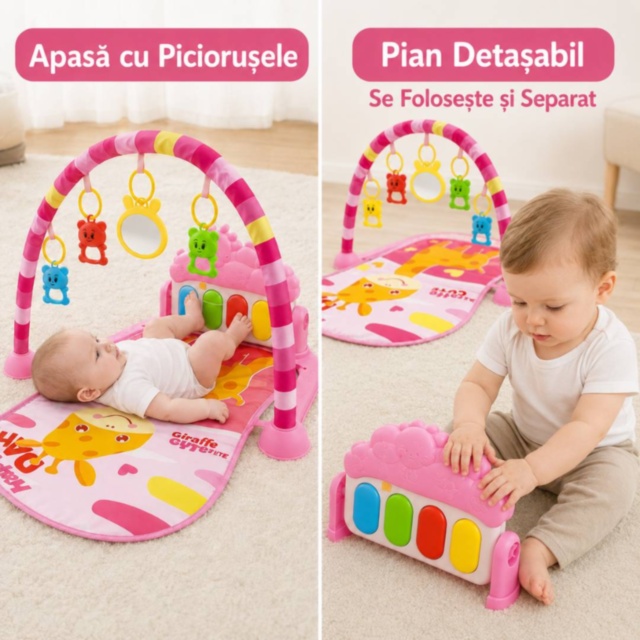 Salteluță Roz de Joacă cu Pian pentru Bebeluși