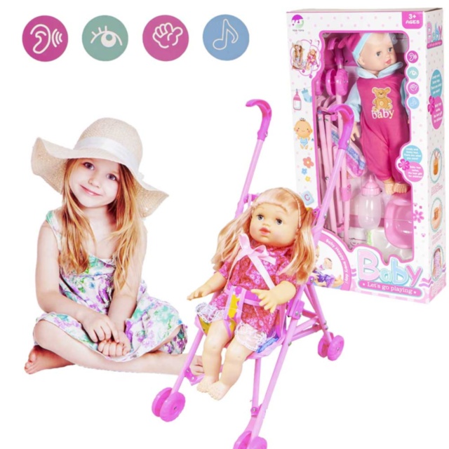 Bebelușul  la Oliță  Interactiv, cu 4 Sunete Realiste, Cărucior, Oliță, Pampers și Biberon