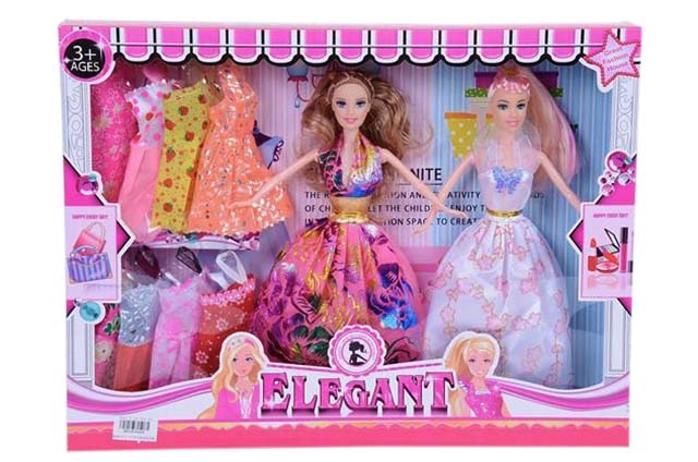Set 2 Păpuși Barbie cu 8 Ținute