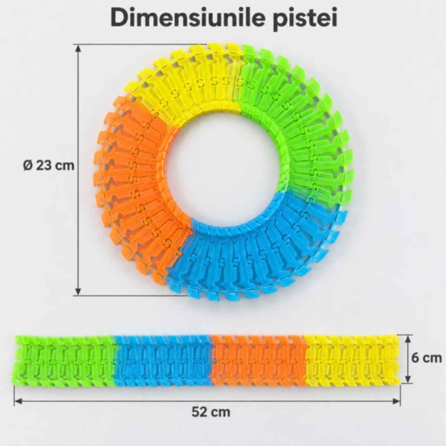 Pistă auto flexibilă fosforescentă cu mașinuță luminoasă inclusă