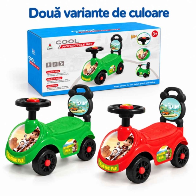 Mașinuță de împins cu volan și spătar pentru copii