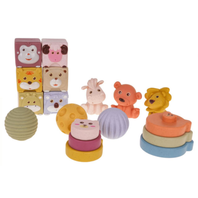 Set educativ bebeluși cu cuburi, bile și animale moi