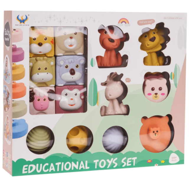 Set educativ bebeluși cu cuburi, bile și animale moi