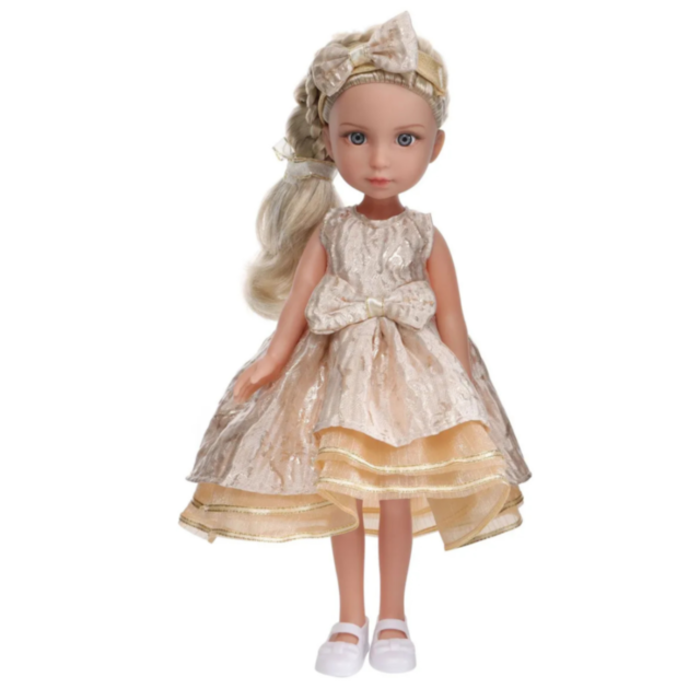 Păpușă Blondă Sennby Baby în Rochie Aurie Elegantă – 35 cm
