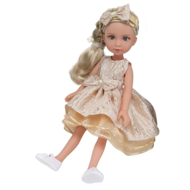 Păpușă Blondă Sennby Baby în Rochie Aurie Elegantă – 35 cm