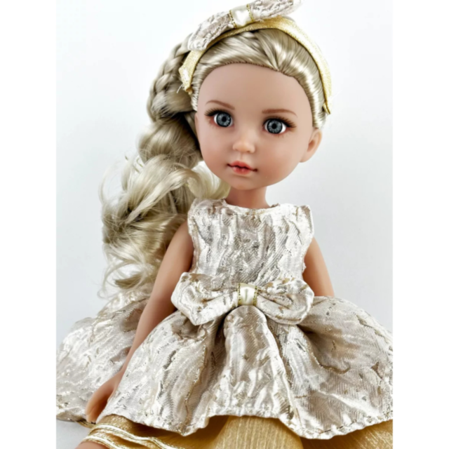 Păpușă Blondă Sennby Baby în Rochie Aurie Elegantă – 35 cm