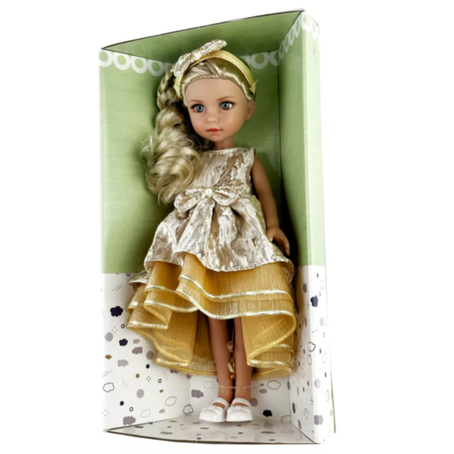 Păpușă Blondă Sennby Baby în Rochie Aurie Elegantă – 35 cm