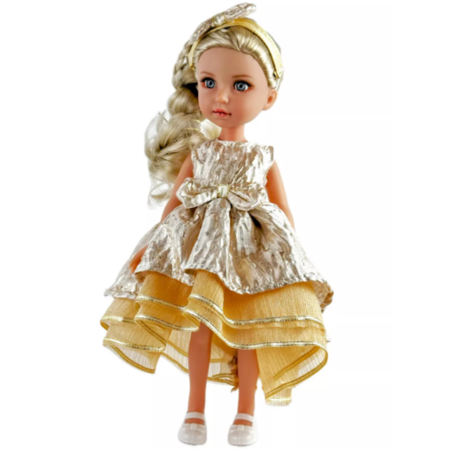 Păpușă Blondă Sennby Baby în Rochie Aurie Elegantă – 35 cm