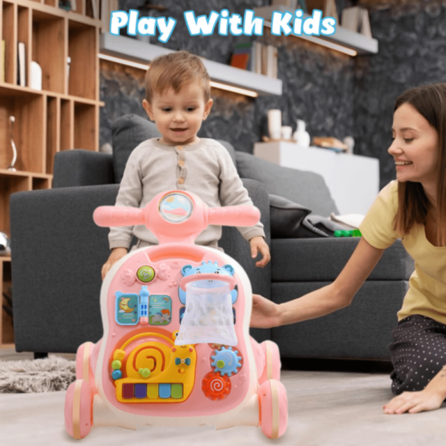 Premergător Muzical 3-în-1 pentru Bebeluși | Activități Educative și Masă de Joacă - Roz 