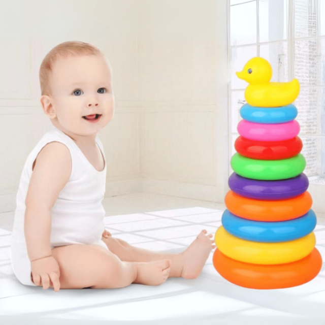 Turn de Stivuire Colorat cu 9 Inele și Rățușcă