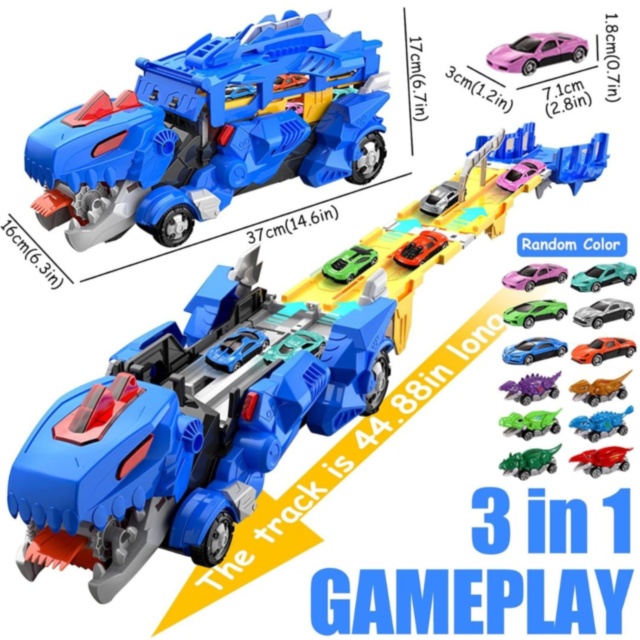 Transportator Dinozaur 2 în 1 cu Pistă (culoare aleatorie)