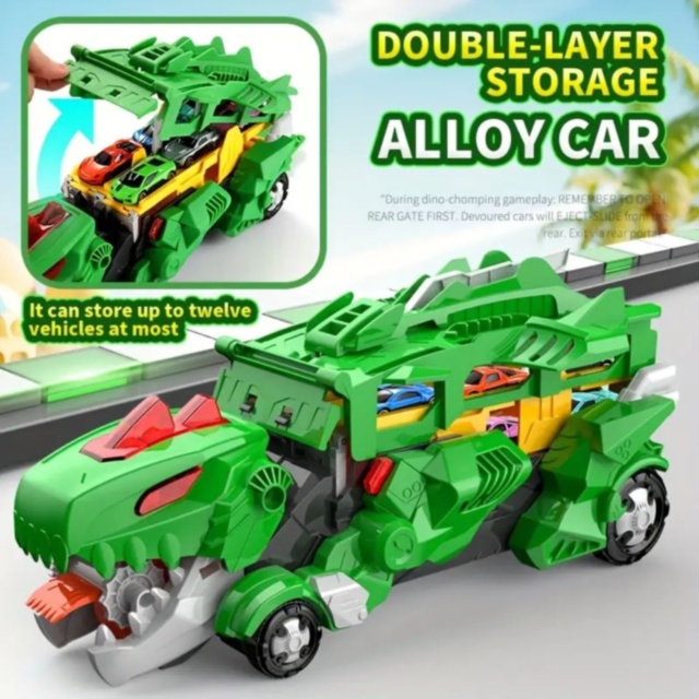 Transportator Dinozaur 2 în 1 cu Pistă (culoare aleatorie)