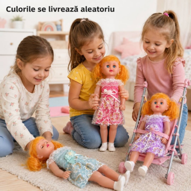 Păpușă muzicală 50 cm cu ochi care se închid