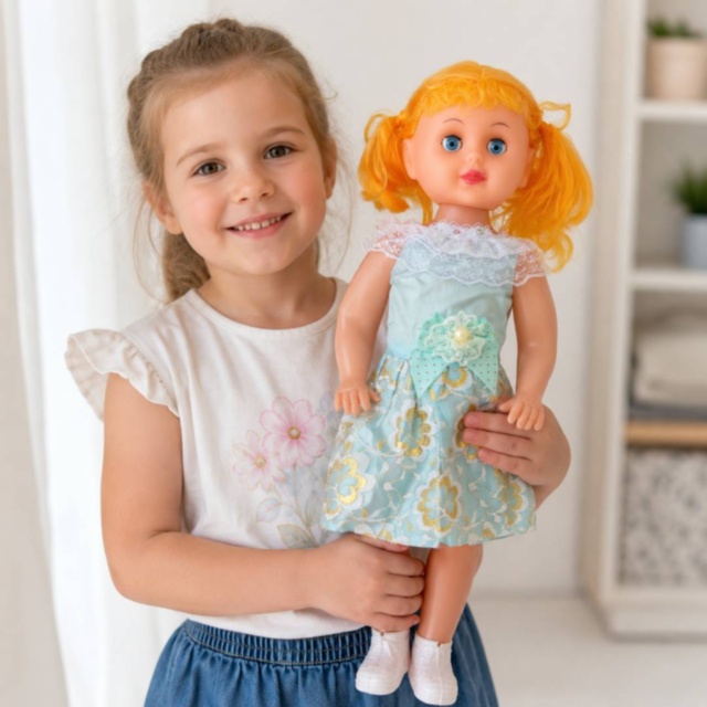 Păpușă muzicală 50 cm cu ochi care se închid