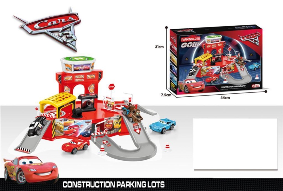 Cars, Set Parcare Etajată și Stație Peco cu 4 Mașinuțe