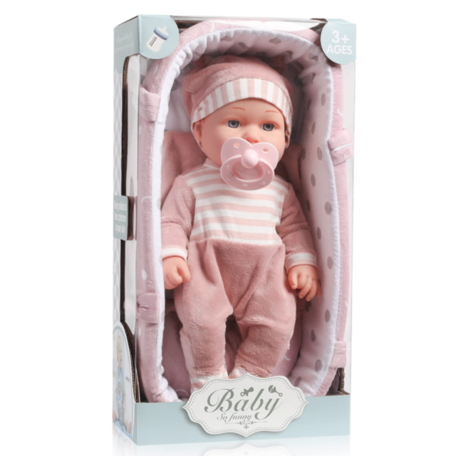 Păpușă Bebeluș Realistă 30 cm cu Pătuț și Păturică – Jucărie Joc de Rol pentru Copii