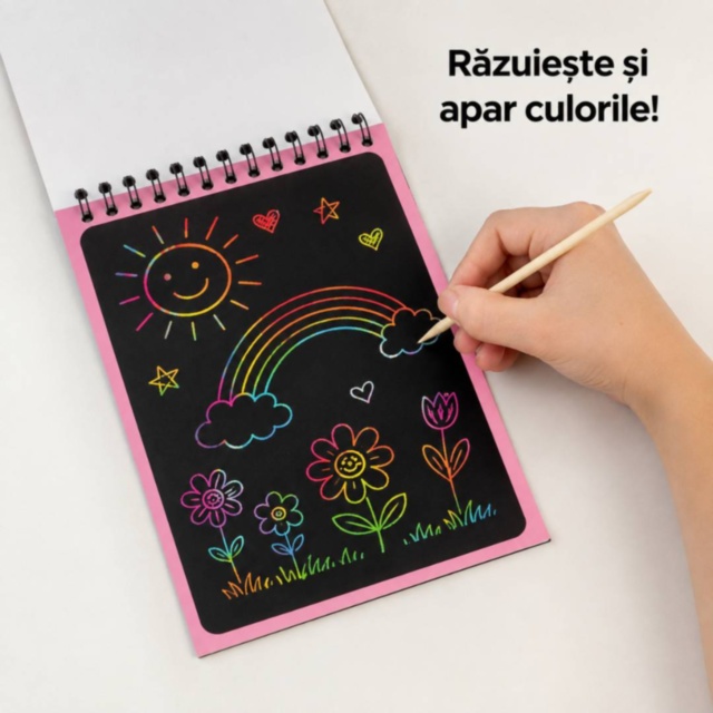 Caiet creativ de răzuit cu 10 pagini multicolore