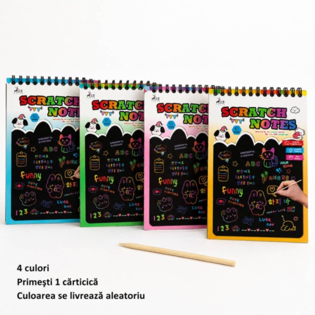 Caiet creativ de răzuit cu 10 pagini multicolore