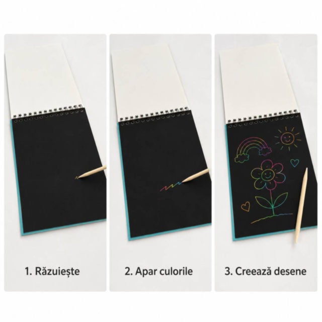Caiet creativ de răzuit cu 10 pagini multicolore