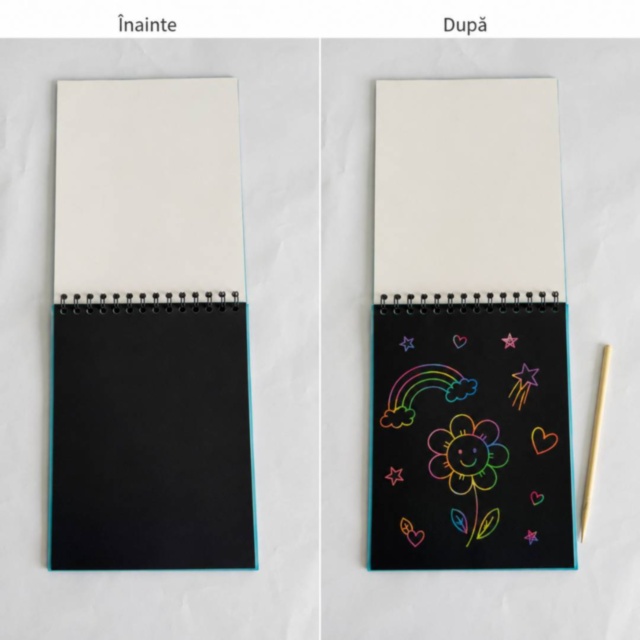 Caiet creativ de răzuit cu 10 pagini multicolore