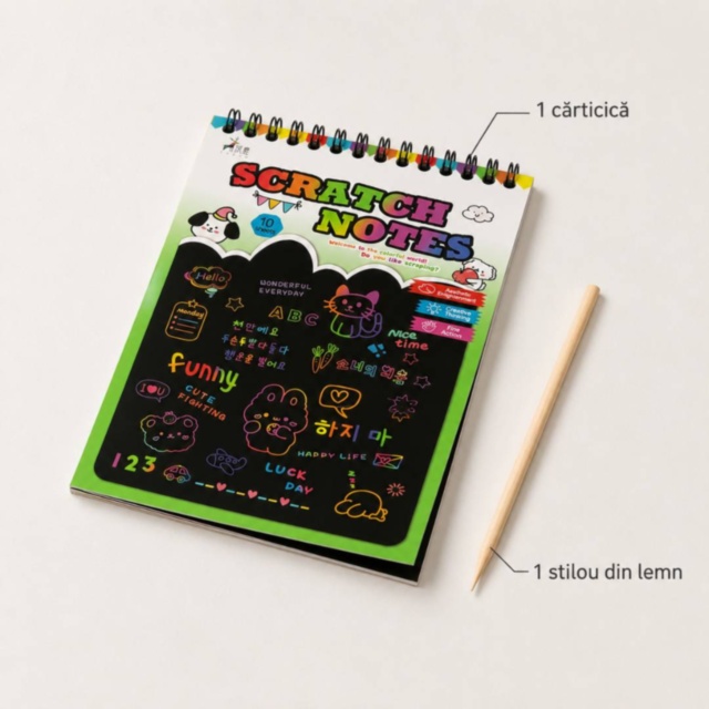 Caiet creativ de răzuit cu 10 pagini multicolore