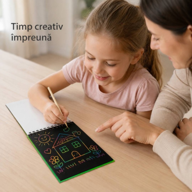 Caiet creativ de răzuit cu 10 pagini multicolore