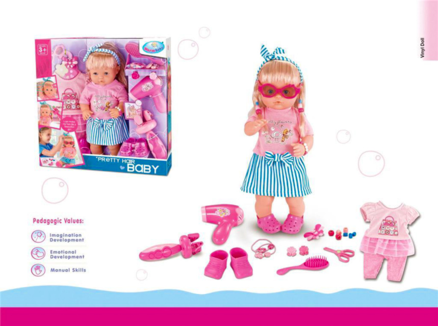 Păpușă cu Set de Coafor, Hainuțe și Încălțăminte,