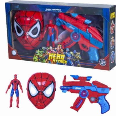 Mască, Figurină și Pistol Omul Păianjen  cu Sunete și Lumini | image