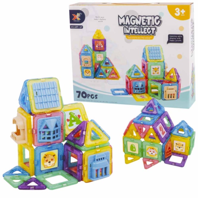 Joc Magnetic Educativ de Constructie cu Figuri Geometrice, 70 piese
