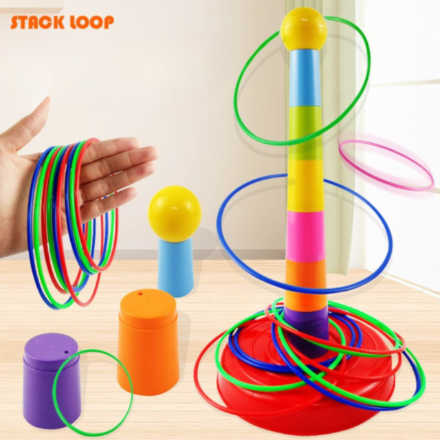 Set de Aruncat Inele Colorate pe Stativ – Joc de Îndemânare și Distracție pentru Copii și Familie