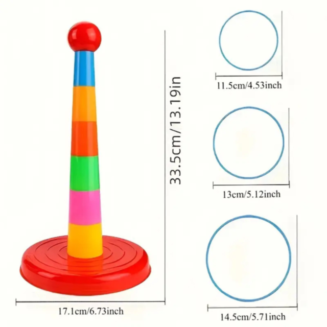 Set de Aruncat Inele Colorate pe Stativ – Joc de Îndemânare și Distracție pentru Copii și Familie