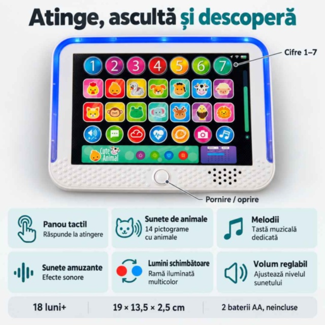 Tabletă educativă tactilă pentru copii cu sunete și lumini