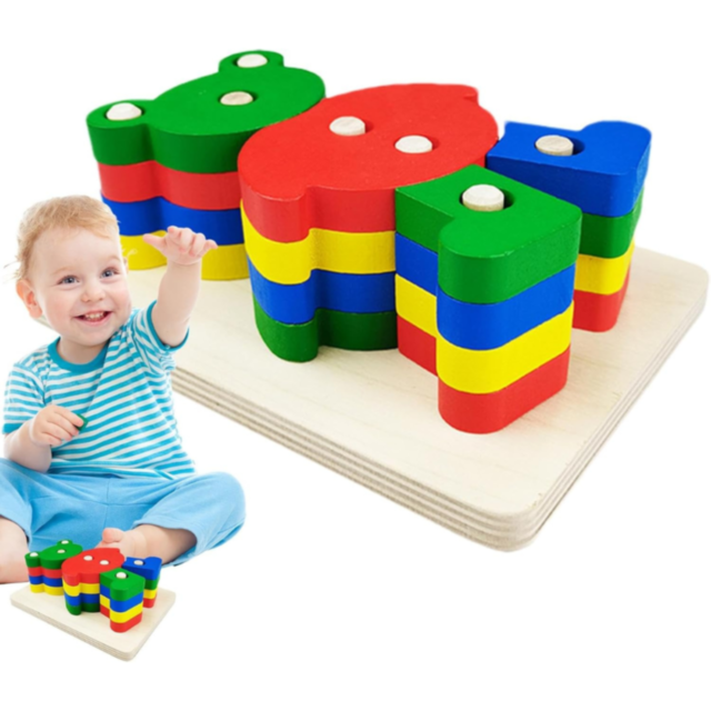 Puzzle din Lemn Montessori – Asamblează Ursulețul Colorat