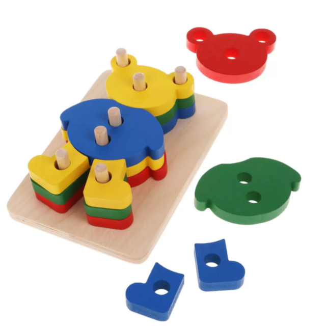 Puzzle din Lemn Montessori – Asamblează Ursulețul Colorat