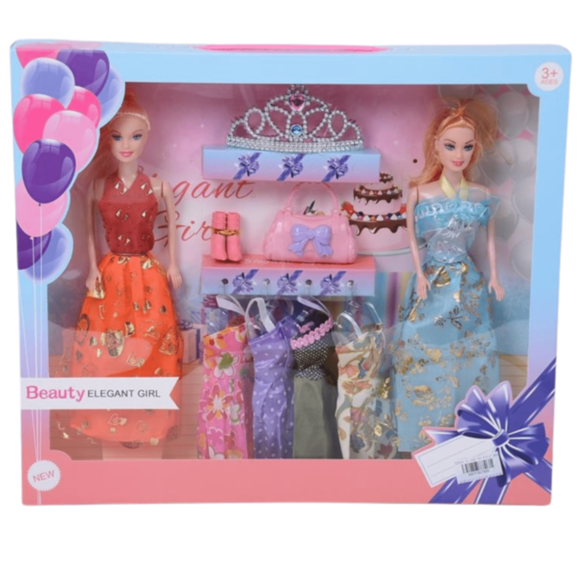 Set Păpuși Elegante cu Rochii și Accesorii (culori rochii aleatorii)