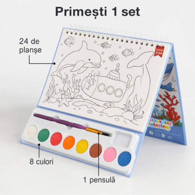 Set de pictură cu acuarele și 24 de planșe