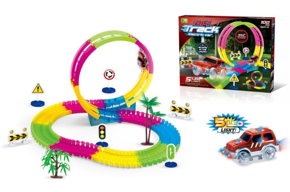 Pista Auto cu Circuit Flexibil, Luminos și 1 Mașinută